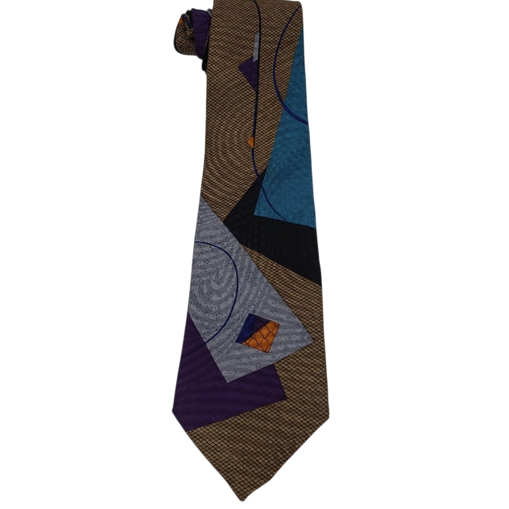 Vintage Pierre Cardin Silk Geometric Tie Brown, Purple, Blue